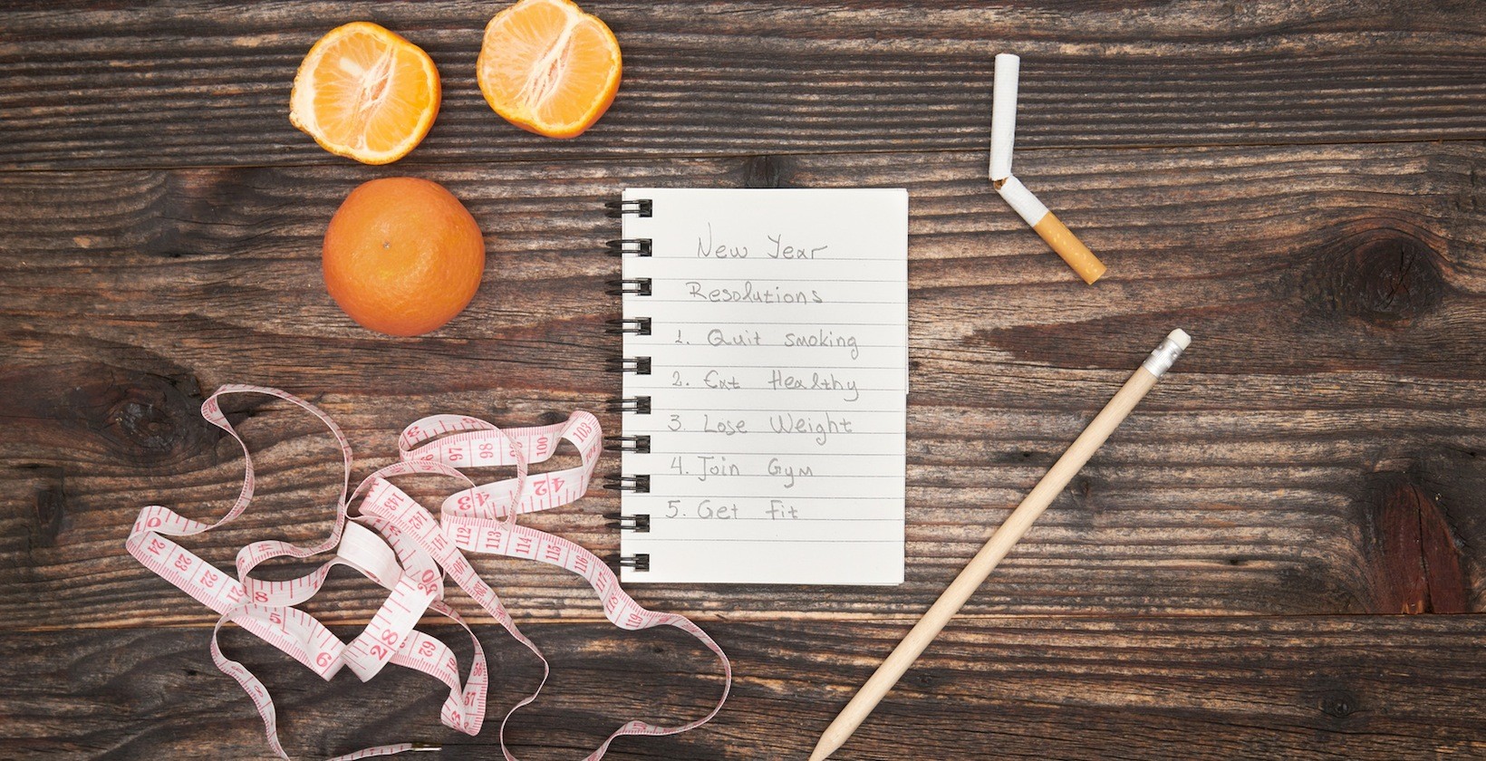 New year resolutions about to get healthy on the wooden background